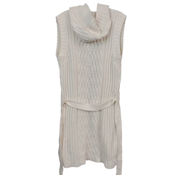 Sonoma Cable Knit Cardigan Size Medium Cream Hooded Sleeveless Tie At Waist - Picture 8 of 10